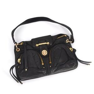 Botkier Bianca Satchel Shoulder Bag Lambskin Leather Black Gold Small